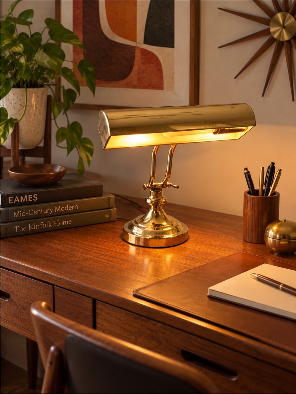 Vintage Brass Banker’s Lamp Adjustable Piano Desk Lamp Mid Century Modern